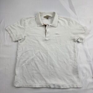 Burberry London Polo Shirt Mens Small White Nova Check Cotton Embroidered Logo